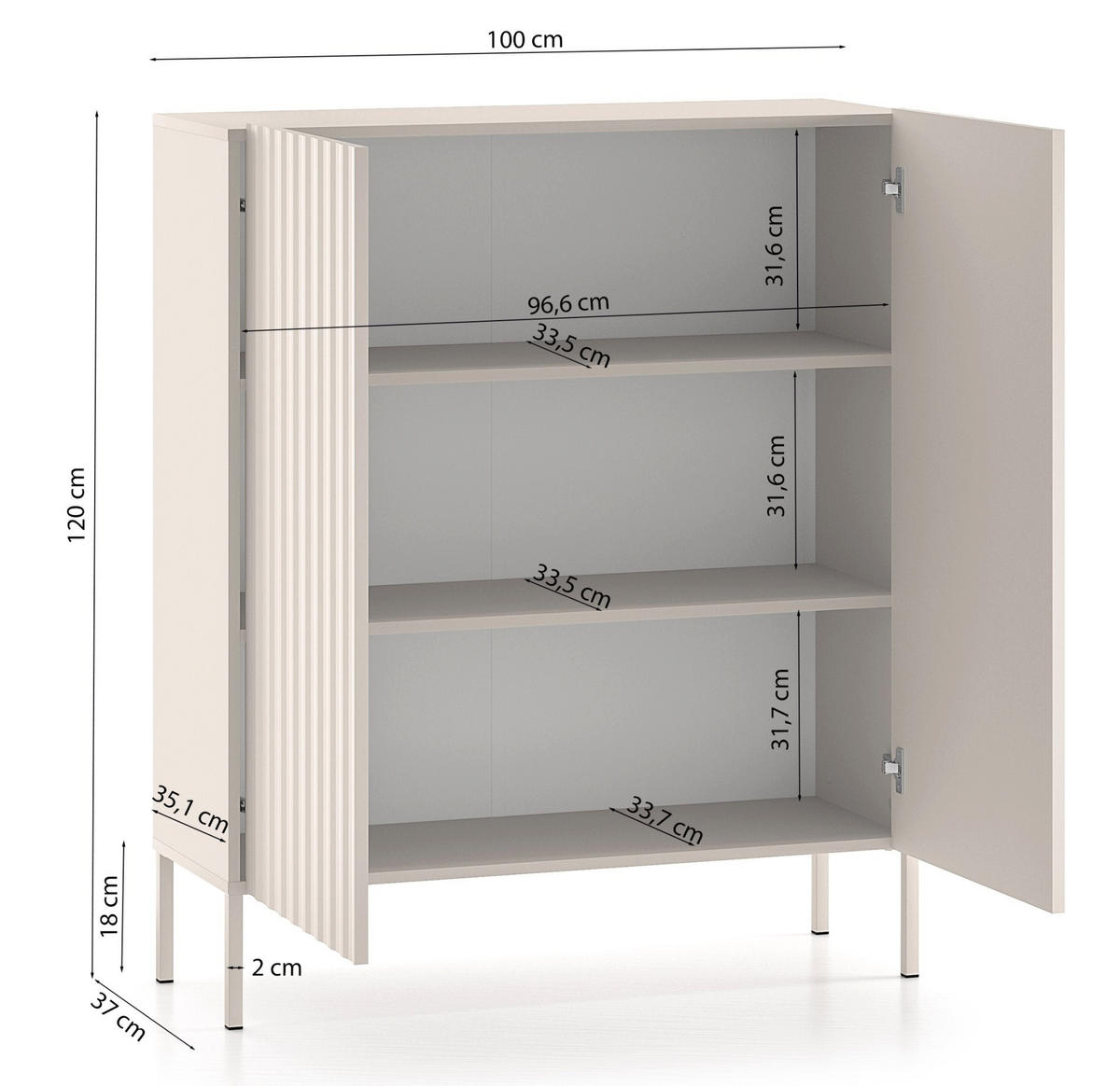 HIGHBOARD Derriva svetlo béžová 100 cm - écru/béžová, kov/kompozitné drevo (100/120/37cm) - Selsey