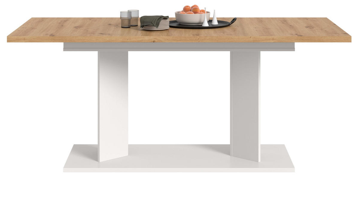 ESSTISCH Eiche Artisan, weiß 140 - 180 - 220 x 90 cm, Küchentisch 2-fach ausziehbar - Eiche Artisan/Weiß, Holzwerkstoff (90/140/76cm) - Inn.Furn