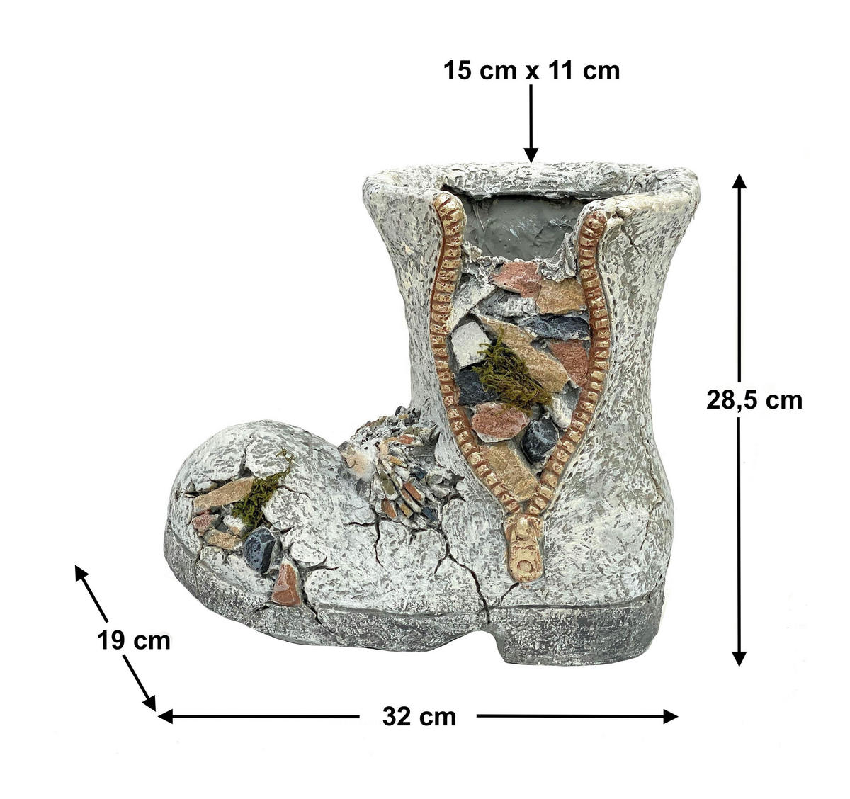 PFLANZTOPF Stiefel aus Magnesia wetterfest 32 cm - Grau, Naturmaterialien (32/28.5/19cm)