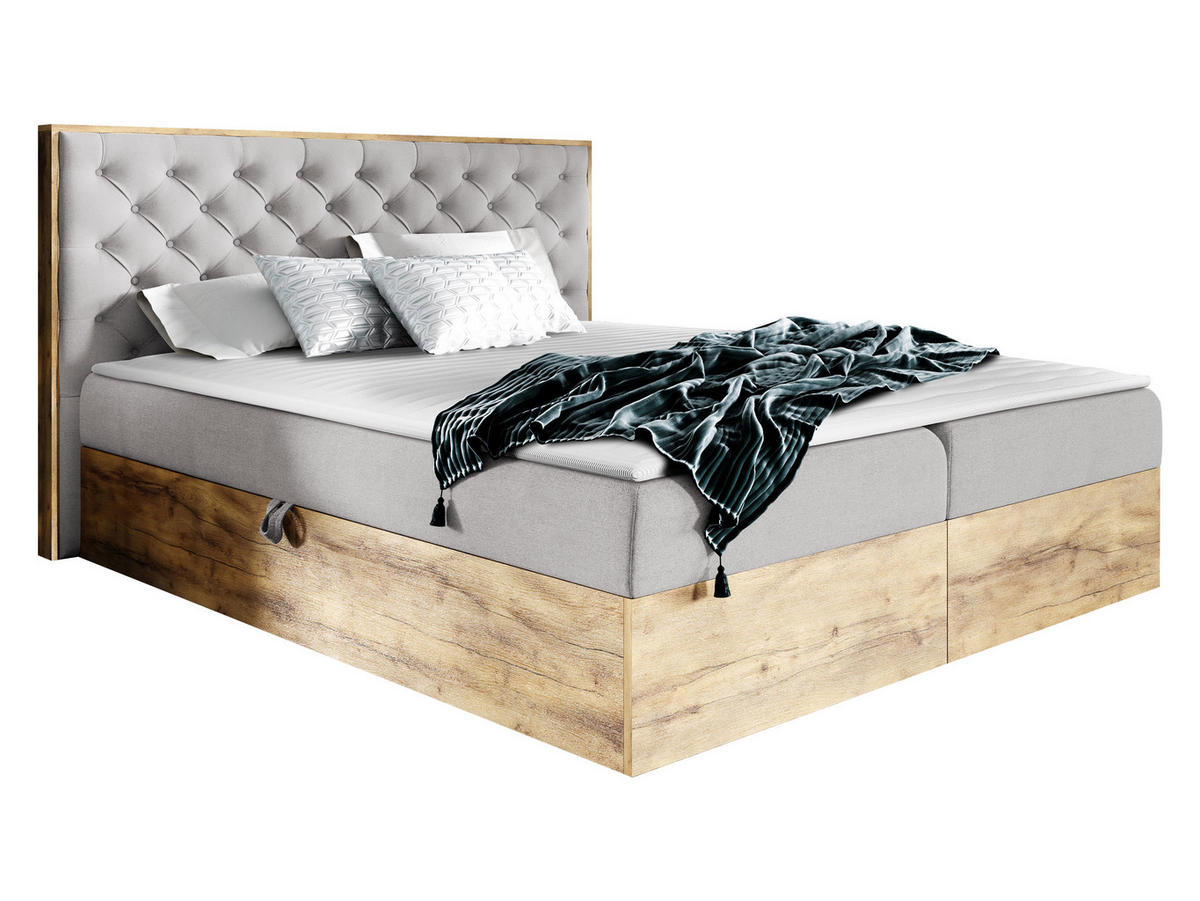 BOXBETT Wood 3 - Eiche Wotan/Hellgrau, Holz/Textil (180/200cm) - MIRJAN24