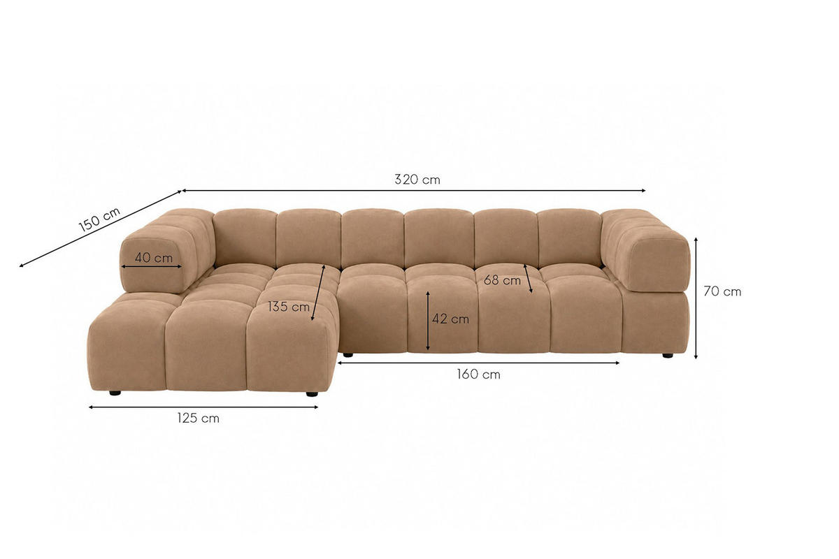 ECKSOFA L-Form, Veloursstoff Bluvel, Latte, Links, Averro XL - Cappuccino, Holz (320/150cm) - Kaiser Möbel
