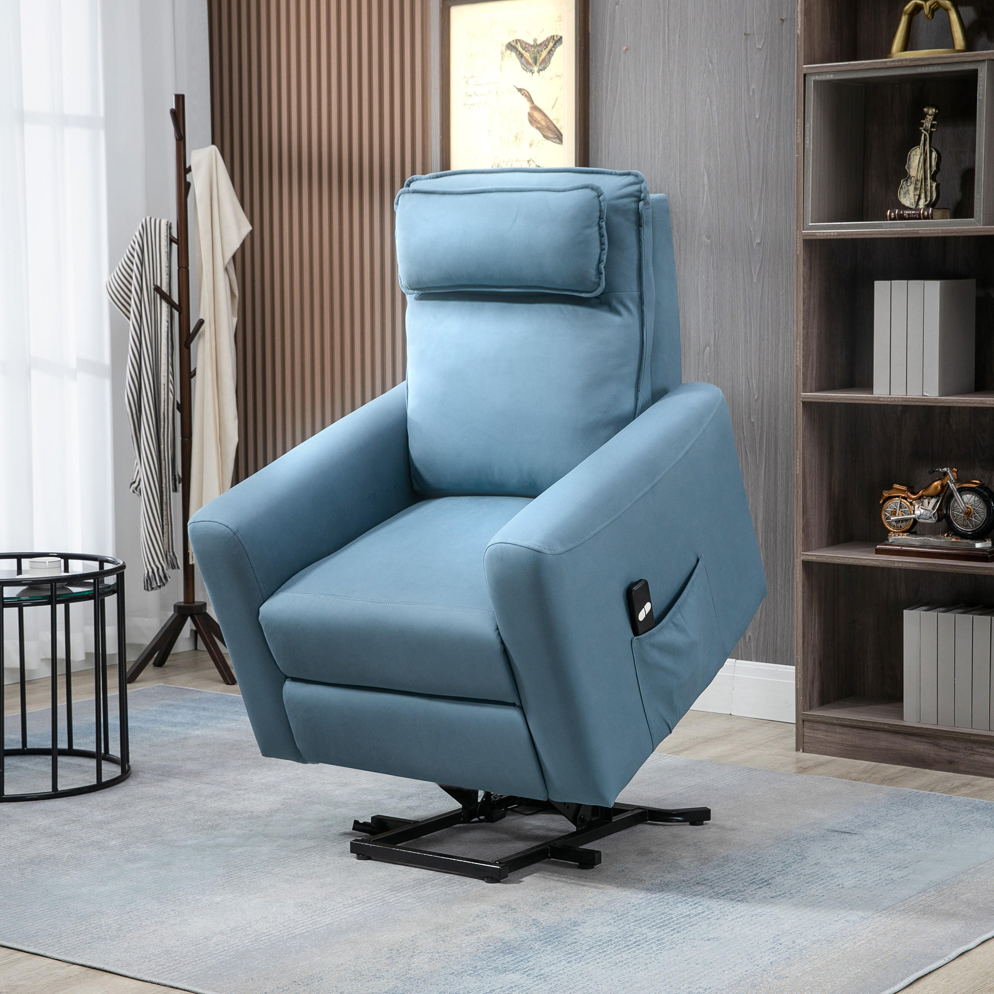 SESSEL mit Aufstehhilfe, Samt Stahl Blau - Blau, Textil (89.5/105/84cm) - HOMCOM