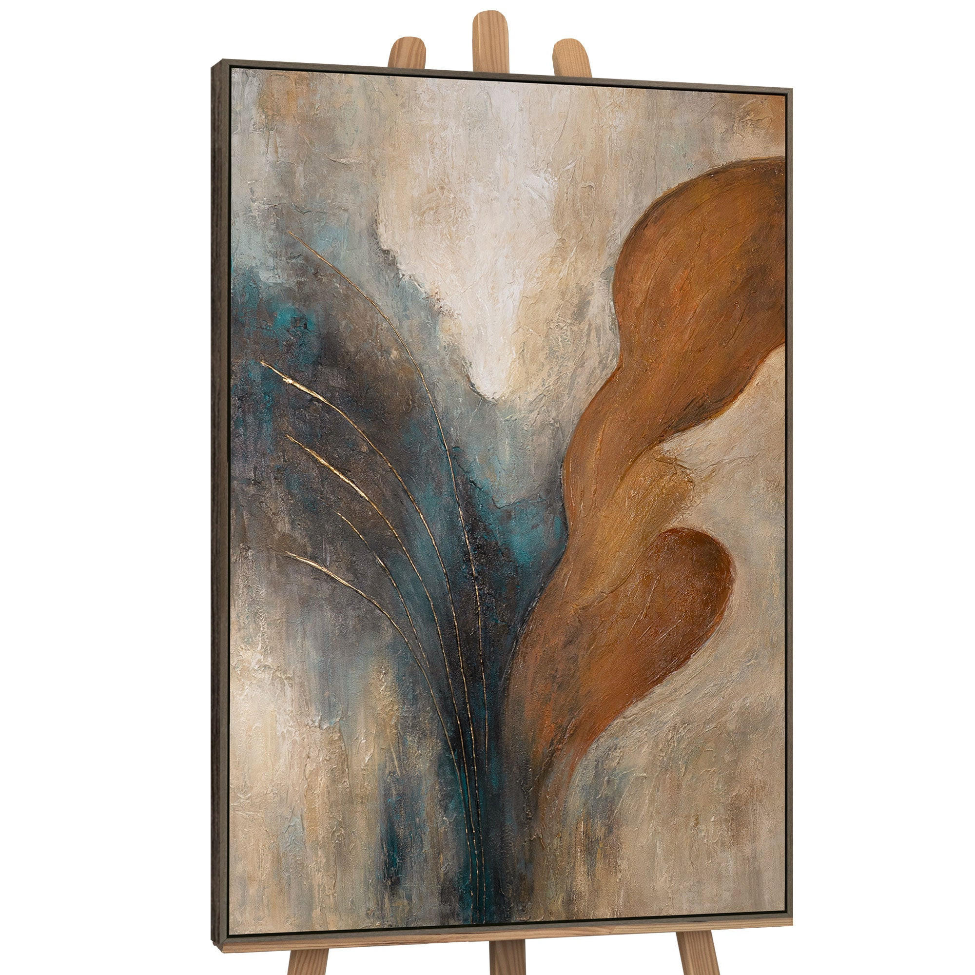GEMÄLDE Wind und Gold Schattenfugenrahmen Grau 120x80 cm - Grau, Holz (120/80cm) - YS-art gallery