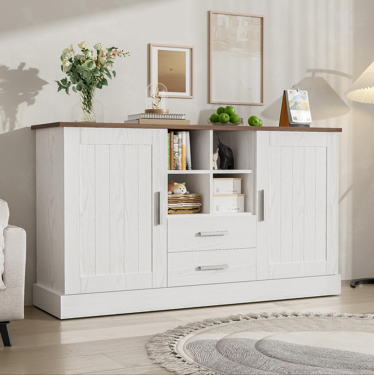 SIDEBOARD 140/40/79,5 cm mit 2 Türen, 2 Schubladen & offenen Fächern - Braun, Holzwerkstoff (140/79.5/40cm) - BEAOK