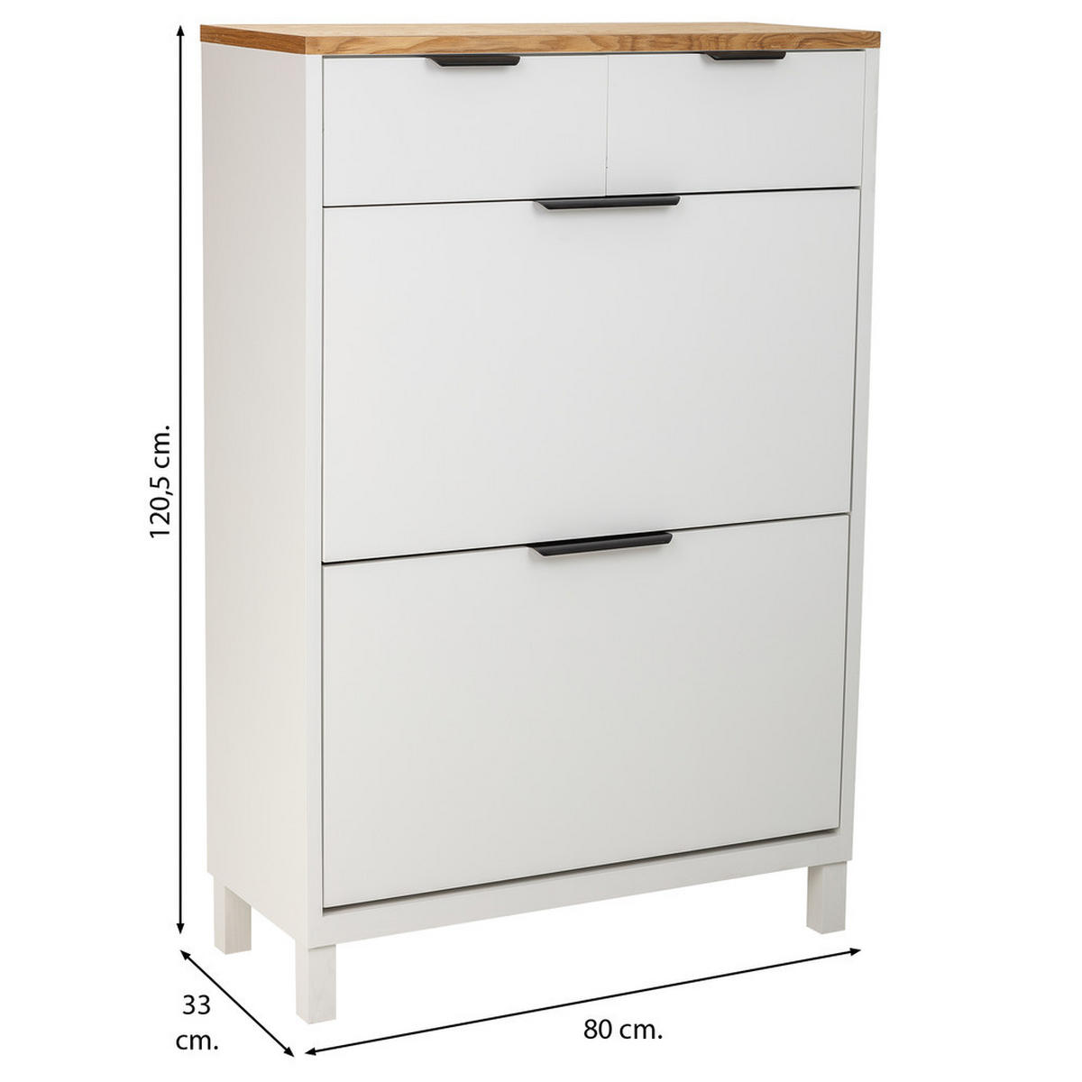 SCHUHSCHRANK aus Holz mit 2 Schubladen und 2 Türen 80x33x120 - Weiß, Holzwerkstoff (80/120/33cm) - Wanderlust