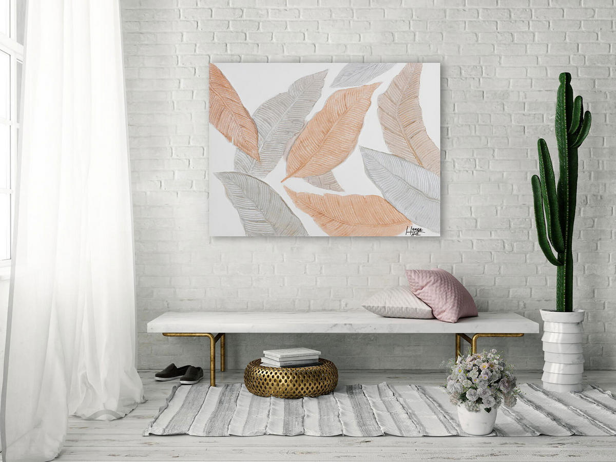 ACRYLBILD HANDGEMALT 100/75 cm - Orange/Grau, Holz/Textil (1.4/75cm) - KUNSTLOFT