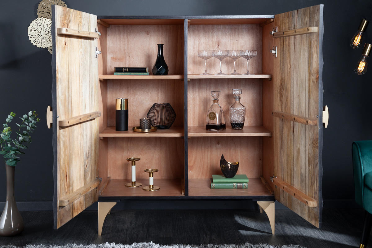 HIGHBOARD GOLDEN SUNSET Mango Schwarz 120 cm - Goldfarben/Schwarz, Holz/Metall (100/120/38cm) - riess-ambiente