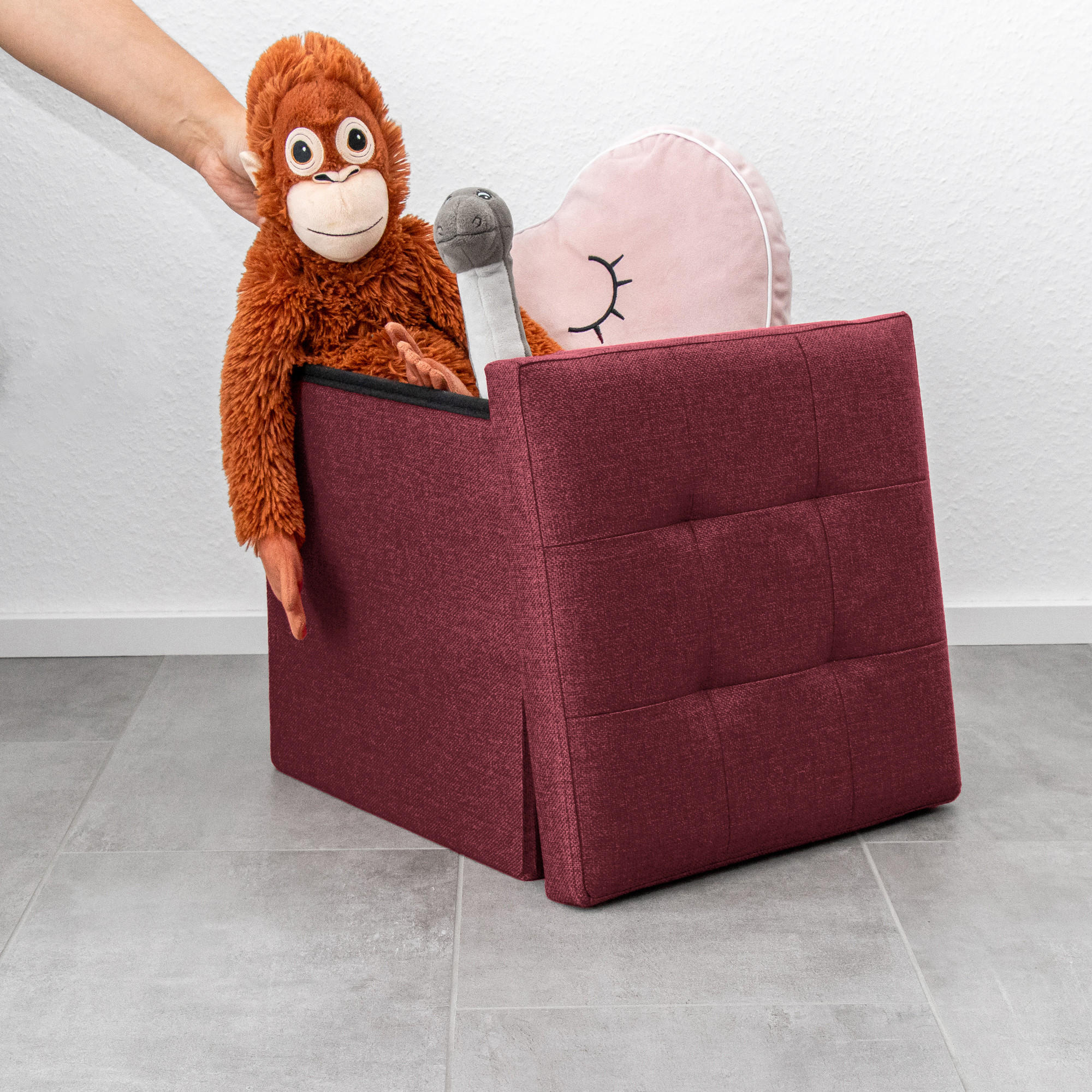 SITZHOCKER Faltbar mit Stauraum 38/38/38 cm (Rot) - Bordeaux, Textil (38/38/38cm) - Intirilife