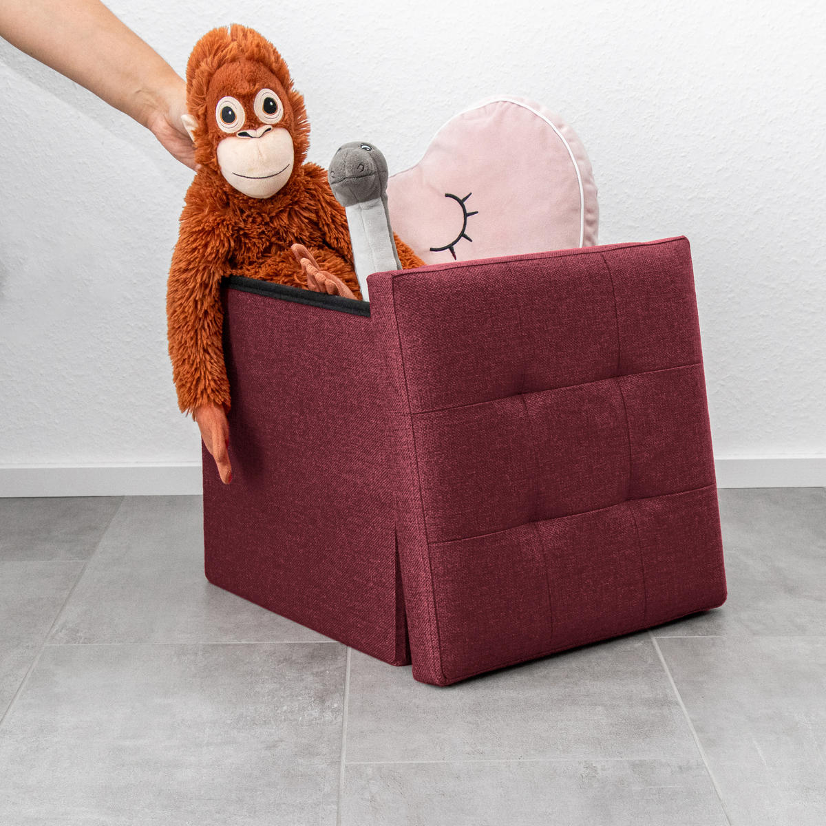 SITZHOCKER Faltbar mit Stauraum 38/38/38 cm (Rot) - Bordeaux, Textil (38/38/38cm) - Intirilife