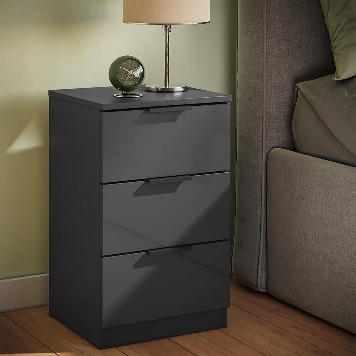 NOČNÍ STOLEK Fino Černý vysoký lesk - vysoce lesklá černá, kompozitní dřevo (37.6/61.8/35cm) - Vicco