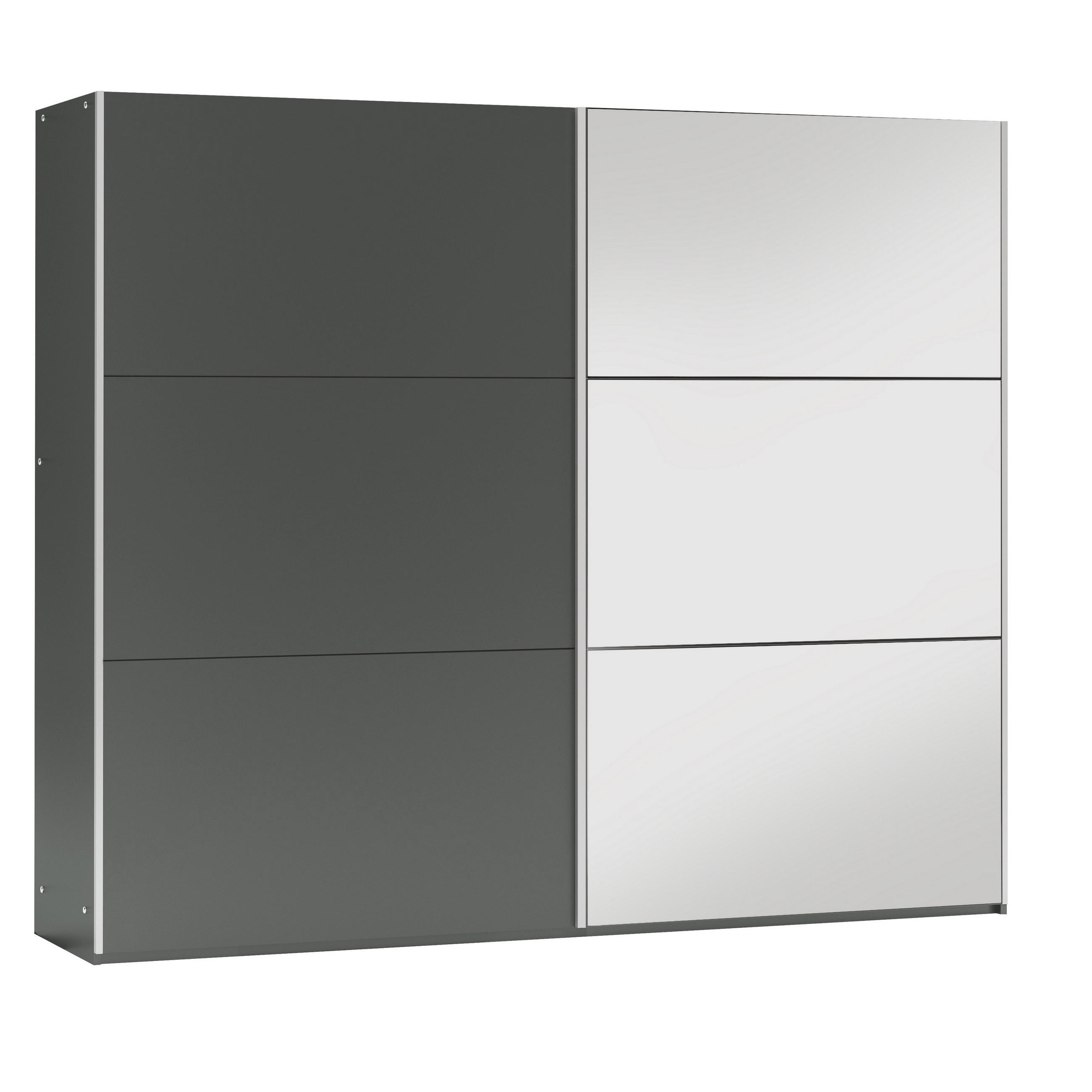 SCHWEBETÜRENSCHRANK IVERN 250/215/65 cm 2-türig mit Spiegel Graphitfarben - Graphitfarben, Holzwerkstoff (250/215/65cm) - MASSENO