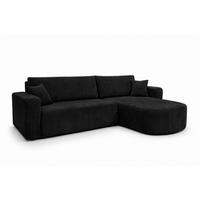 ECKSOFA Mit Schlaffunktion, Cordstoff Poso, Schwarz, Rechts, ROUND ONE XL - Schwarz, Holz (271/175cm) - Kaiser Möbel