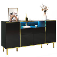 SIDEBOARD DE-38909 150/40/80 cm 4 Türen und 1 Schublade Schwarz - Schwarz, Holzwerkstoff (150/80/40cm) - ComfortXL