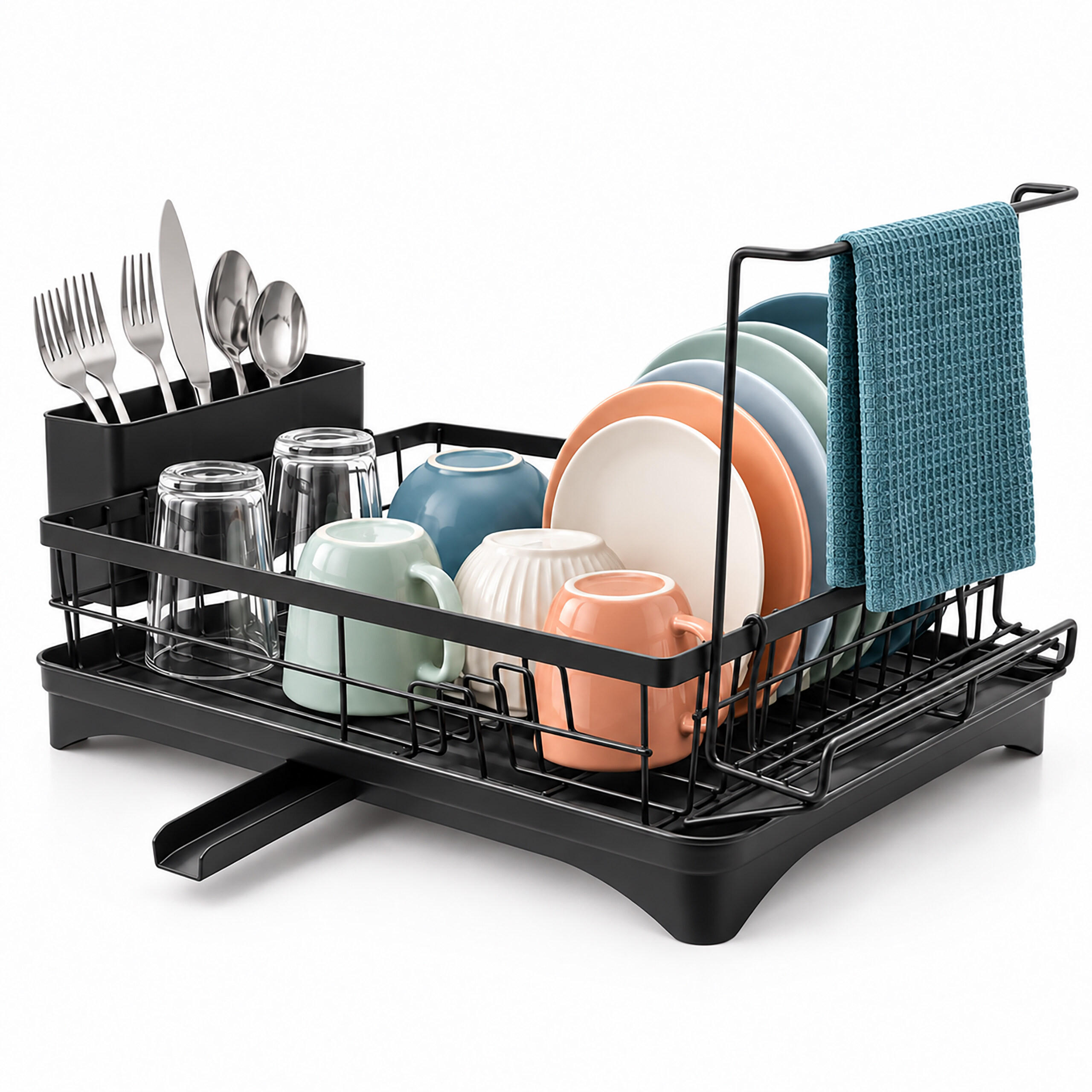 ABTROPFGESTELL Schwarz mit Abfluss und Stange 51 cm - Schwarz, Kunststoff/Metall (51/27.5/29.5cm) - Relaxdays
