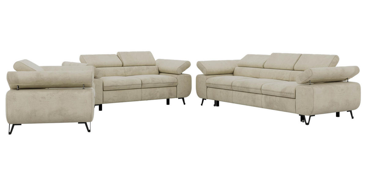 SEDACIA ZOSTAVA PETERS 1+2+3 - Béžová Samet - čierna/béžová, kov/textil (262/76/99cm) - MKS
