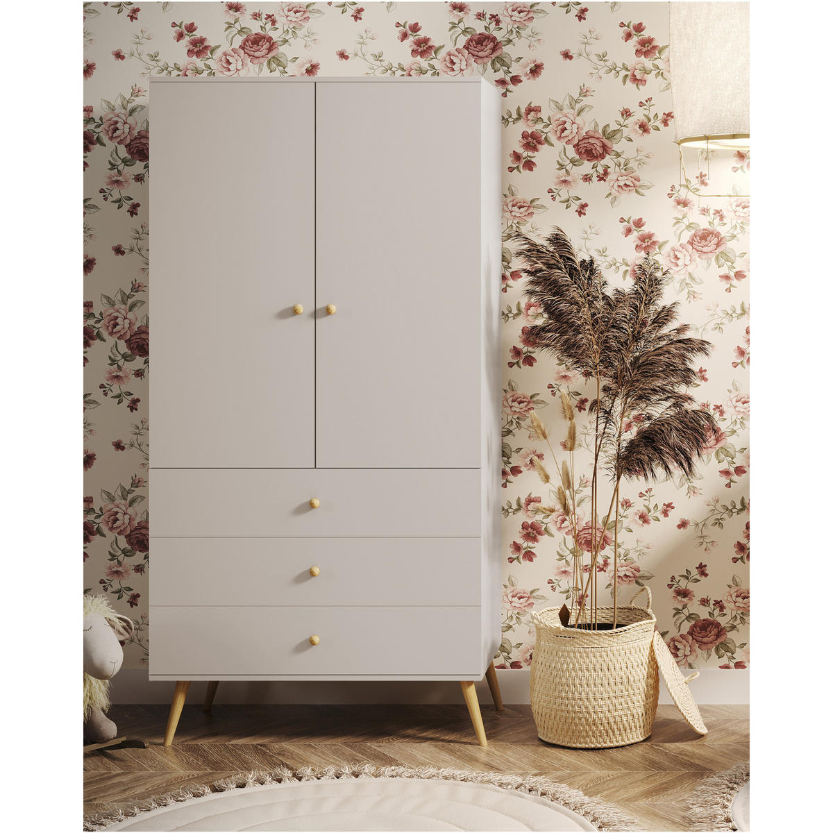 KLEIDERSCHRANK NATURA, 100 cm, Kaschmir, mit 3 Schubladen - Grau, Holz (100/202/52cm) - Excellent Home