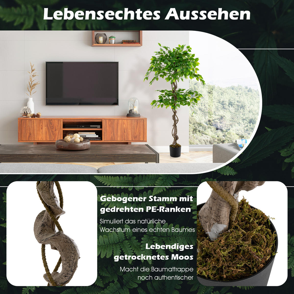 DEKOPFLANZE Grün - Grün, Kunststoff (150cm) - COSTWAY
