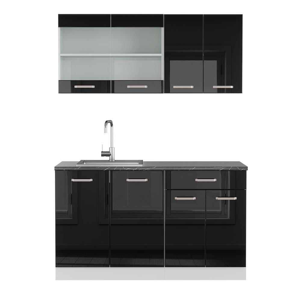 SINGLEKÜCHE R-Line Schwarz Hochglanz/Weiß 140 cm, AP Anthrazit - Schwarz Hochglanz/Weiß, Holzwerkstoff (140/81.6/60cm) - Vicco
