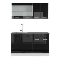SINGLEKÜCHE R-Line Schwarz Hochglanz/Weiß 140 cm, AP Anthrazit - Schwarz Hochglanz/Weiß, Holzwerkstoff (140/81.6/60cm) - Vicco