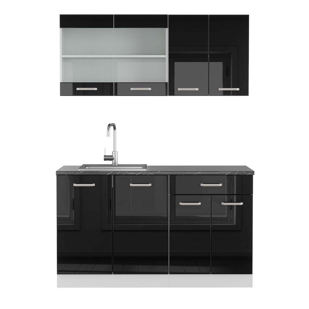 SINGLEKÜCHE R-Line Schwarz Hochglanz/Weiß 140 cm, AP Anthrazit - Schwarz Hochglanz/Weiß, Holzwerkstoff (140/81.6/60cm) - Vicco