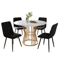 ESSTISCHSET 5-Teilig Mit 4 Stühlen, Rund 100 Cm, Weiß, Schwarz Samt - Schwarz, Holzwerkstoff (100/75/100cm) - FLIEKS