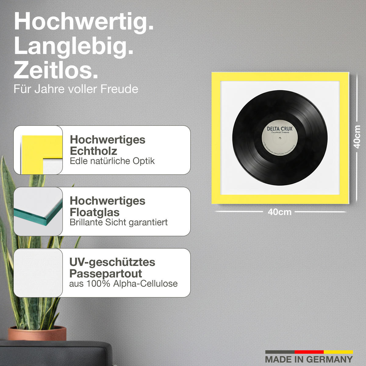 VINYL RAHMEN 40/40 für die Platte - Gelb, Holz (40/40cm) - K-Möbel