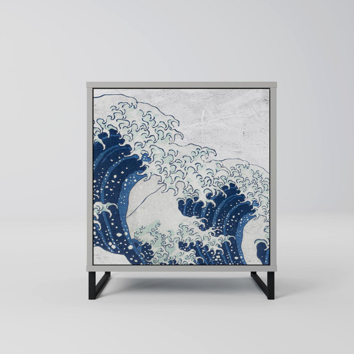SIDEBOARD THE GREAT WAVE AT KANAGAWA, Grau, 57,5x42x75,5 cm, Goldfarbene Metallfüße - Goldfarben/Multicolor, Holzwerkstoff/Metall (57.5/75.5/42cm) - SpaceRebels