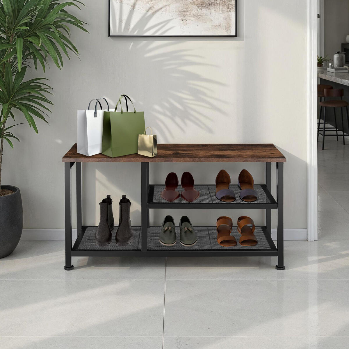 SCHUHREGAL Taunton,80 x 30 x 45,5 cm,Industrial Holz dunkel, rustikal - Rostfarben, Holz (30/45.5/80cm) - tectake