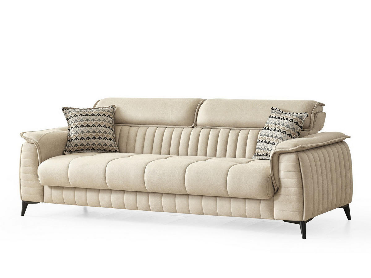 SITZGARNITUR Regina, Beige Stellvariante 3+3 - Beige, Holzwerkstoff/Kunststoff (243/85/95cm)