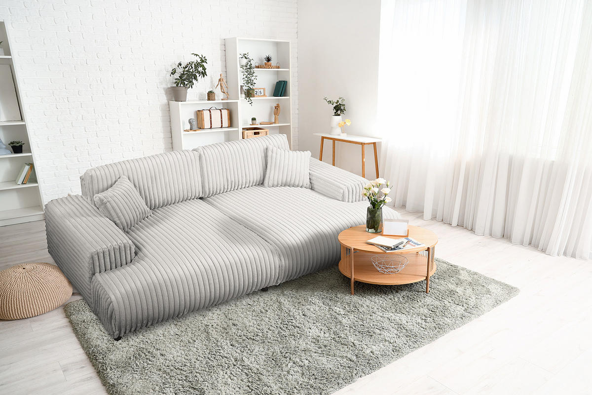 BIGSOFA - Silberfarben/Schwarz, Kunststoff/Textil (237/79/144cm) - home24