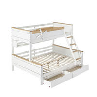 ETAGENBETT Kinderbett 90x200 & 140x200 mit Windmühle, Schrägleiter, Schubladen und Regalen, aus Kiefer MDF, weiß-natur - Weiß, Holz (140/200cm) - Luhomfu