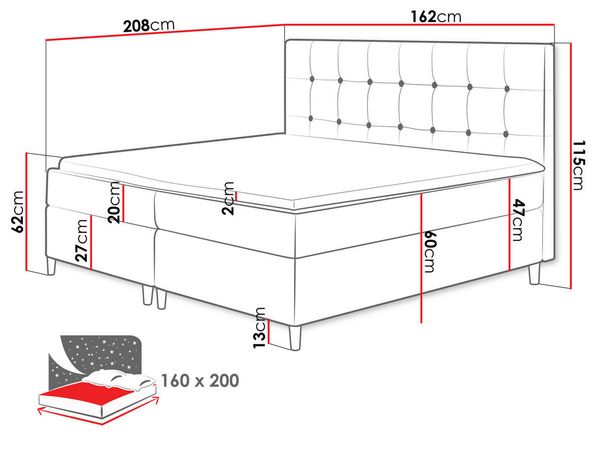 BOXBETT Avanti - Grau, Holz/Textil (160/200cm) - MIRJAN24