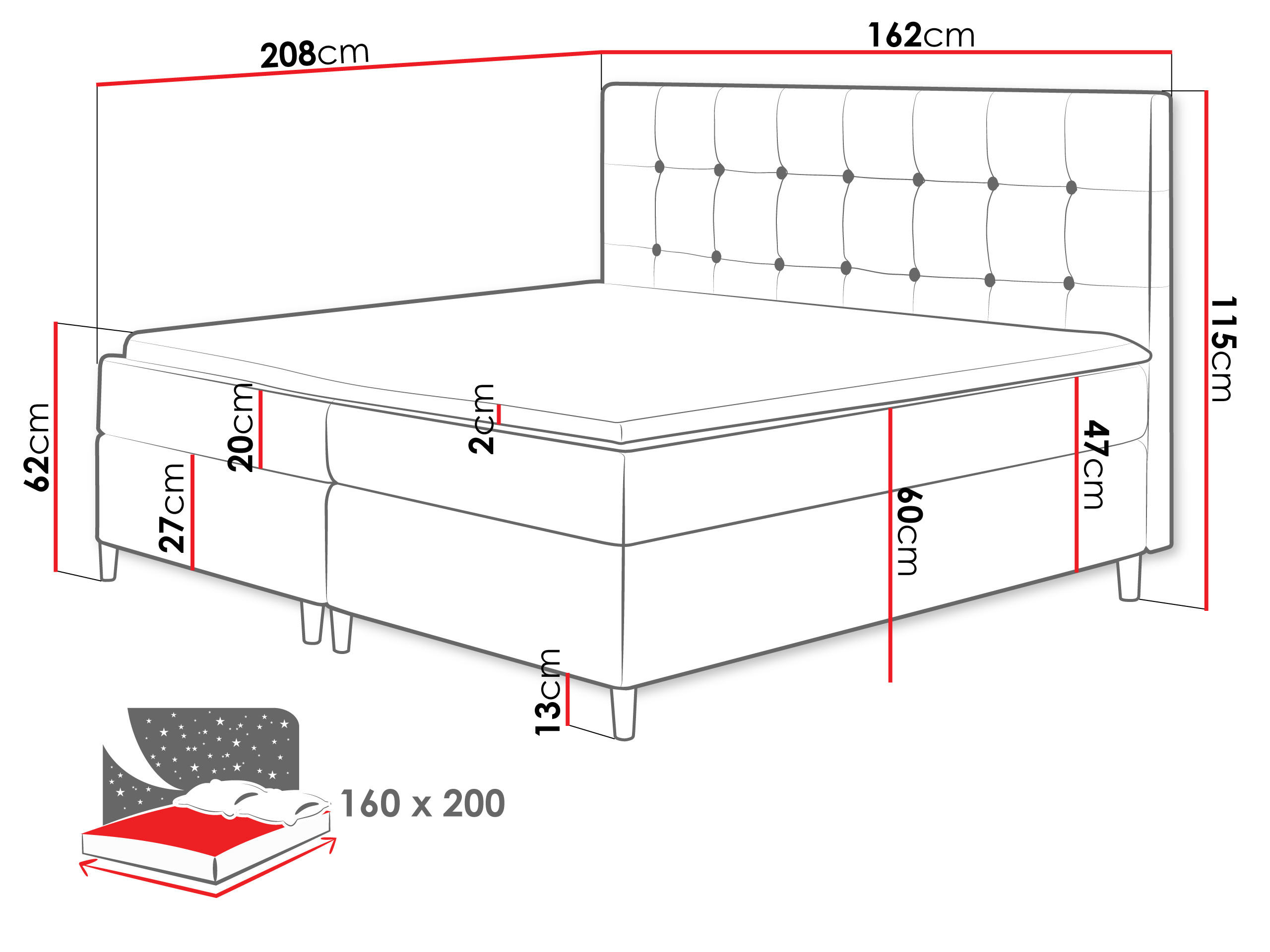 Thumbnail - Mirjan24 Boxbett, Rosa, Textil, H3, Höhe ca. 20 cm, Rechteckig, 160x200 cm, Schlafzimmer, Betten, Boxspringbetten