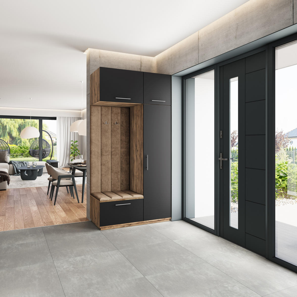 GARDEROBENSCHRANK REMA 120/240/60 cm Modern Garderobe-Set Eiche Lefkas - Eichefarben/Beige, Holzwerkstoff (120/240/60cm) - MASSENO