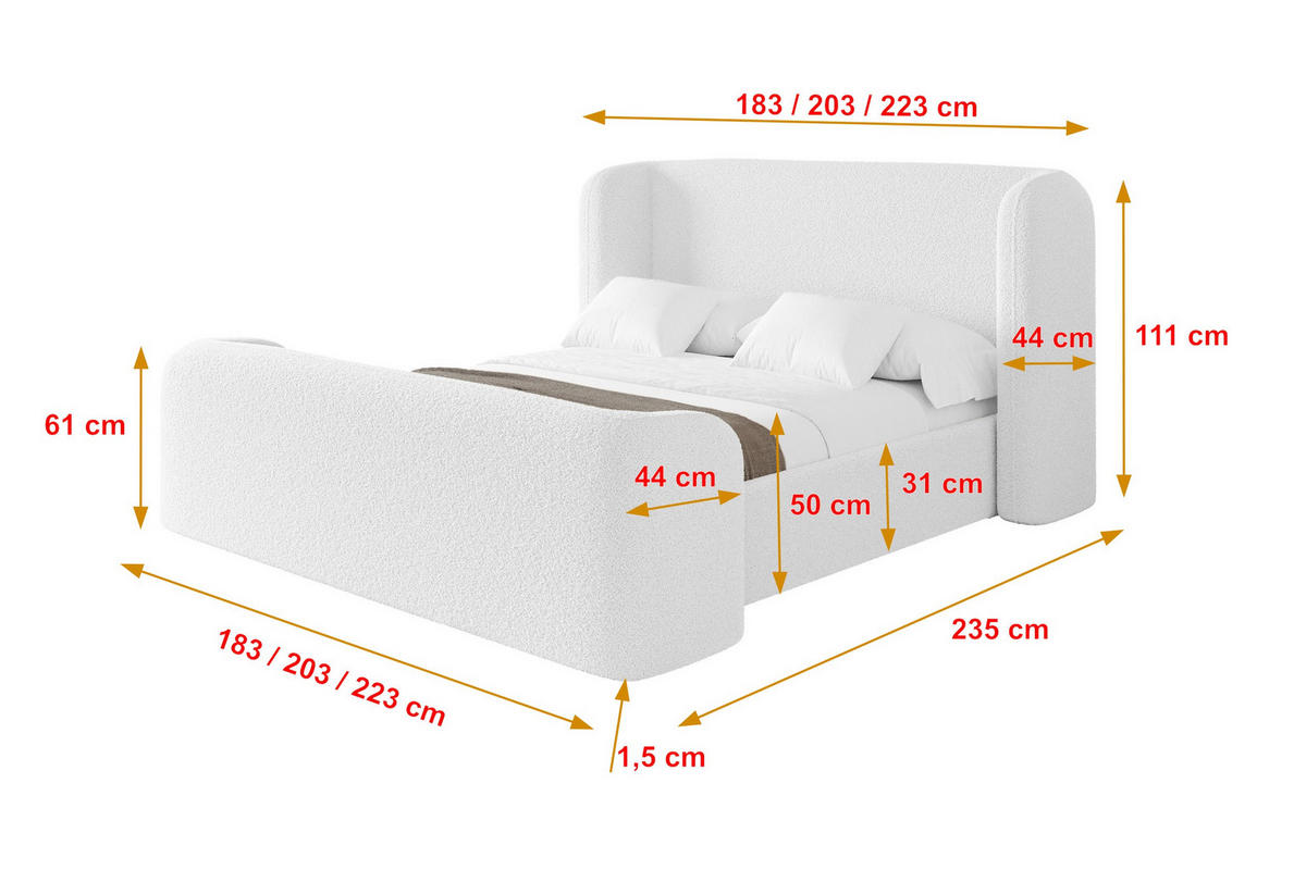 POLSTERBETT mit Bettkasten, Fußteil und Lattenrost, Boxbett ohne Matratze - ESTI-Z 160x200 Weiß - Weiß, Holzwerkstoff/Textil (160/200cm) - ALTDECOR