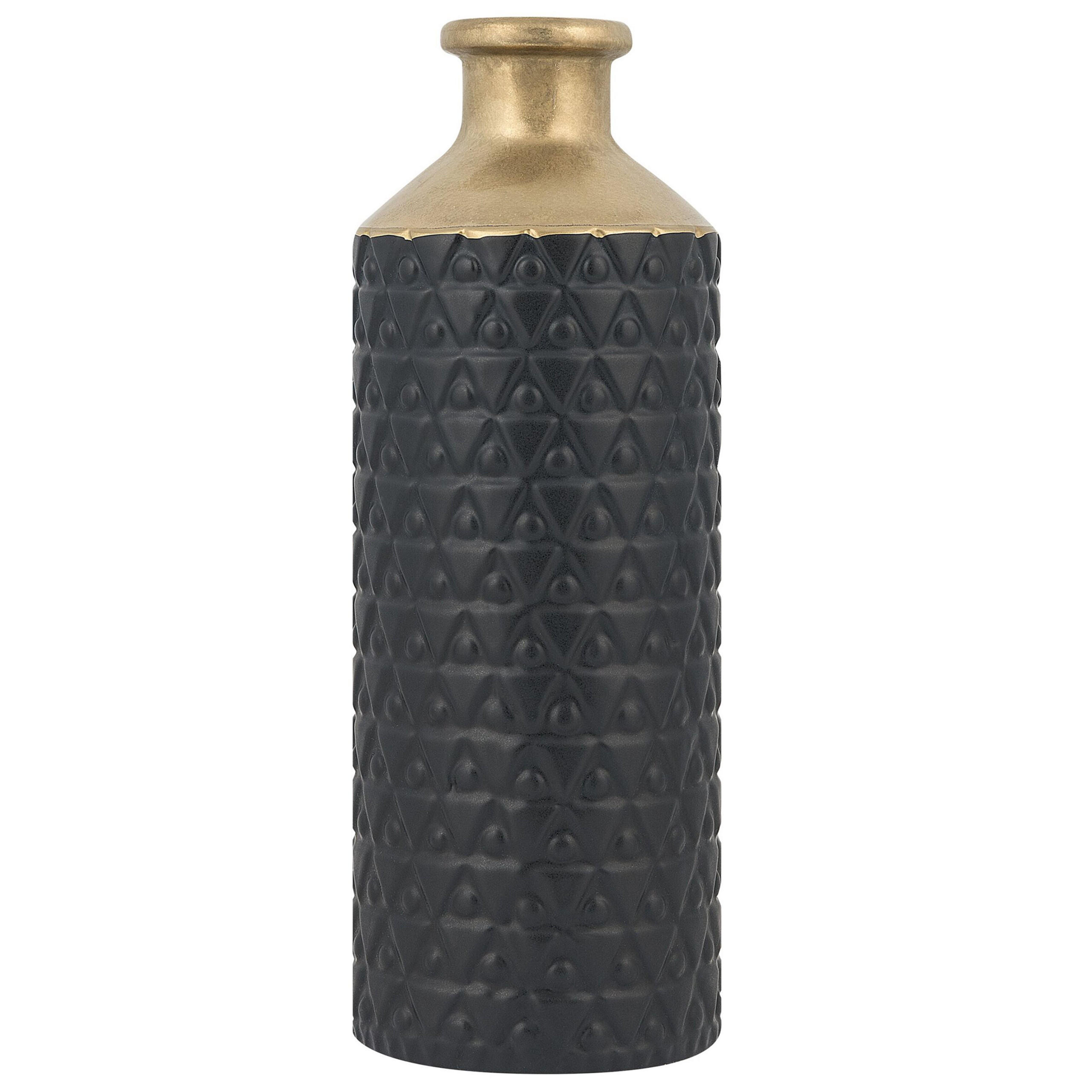 DEKOVASE Steinzeug schwarz Arsin - Schwarz, Stein (39cm) - Beliani