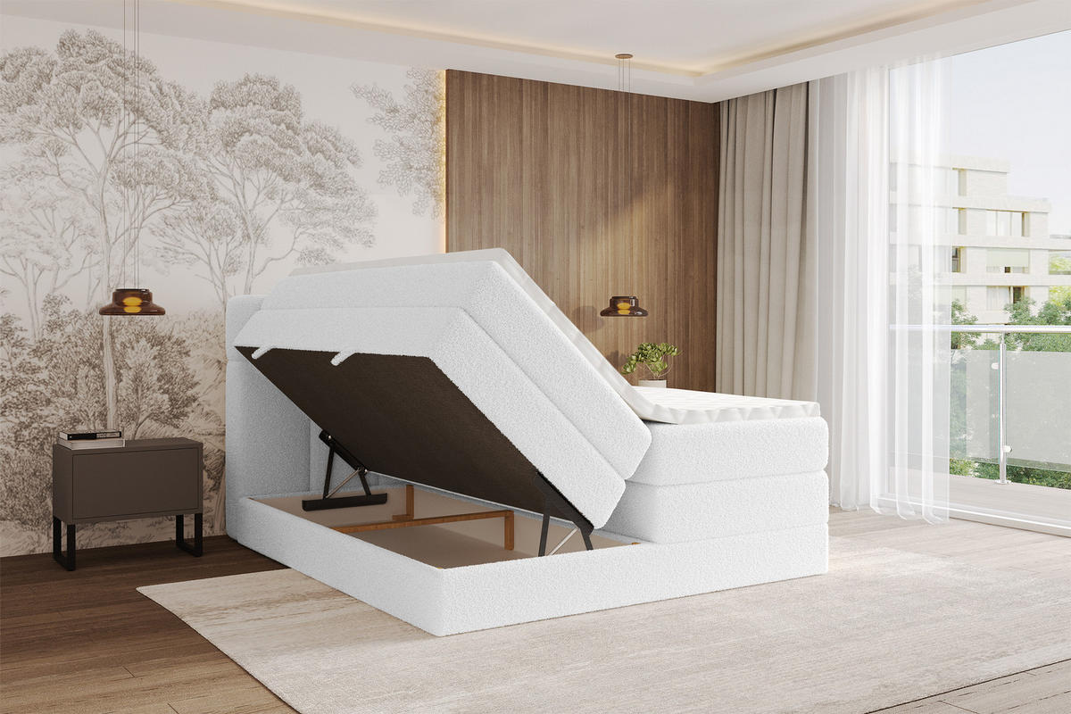 BOXBETT mit Matratze H3/H4 - FAMA KING - 120x200 cm Weiß Quelle - Weiß, Holzwerkstoff (120/200cm) - ALTDECOR