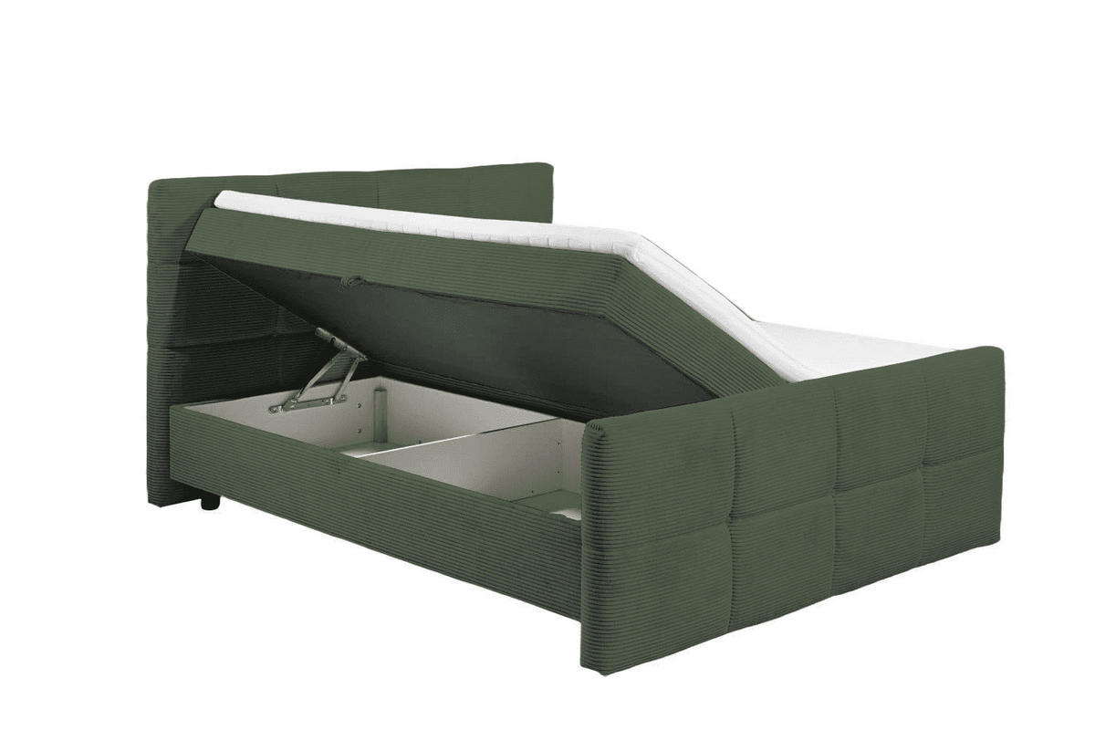 BOXBETT Breitcord, 7-Zonen-Tonnentaschen-Federkernmatratze, HR-30 Topper, Bettkasten - Schwarz/Grün, Holz/Holzwerkstoff (180/200cm) - ed exciting design