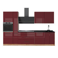 KÖK Fame-Line, Bordeaux högblank/Goldkraft ek, 310 cm, AP Antracit - Bordeaux/Honungsek, Träbaserade material (310/206.8/60cm) - Vicco