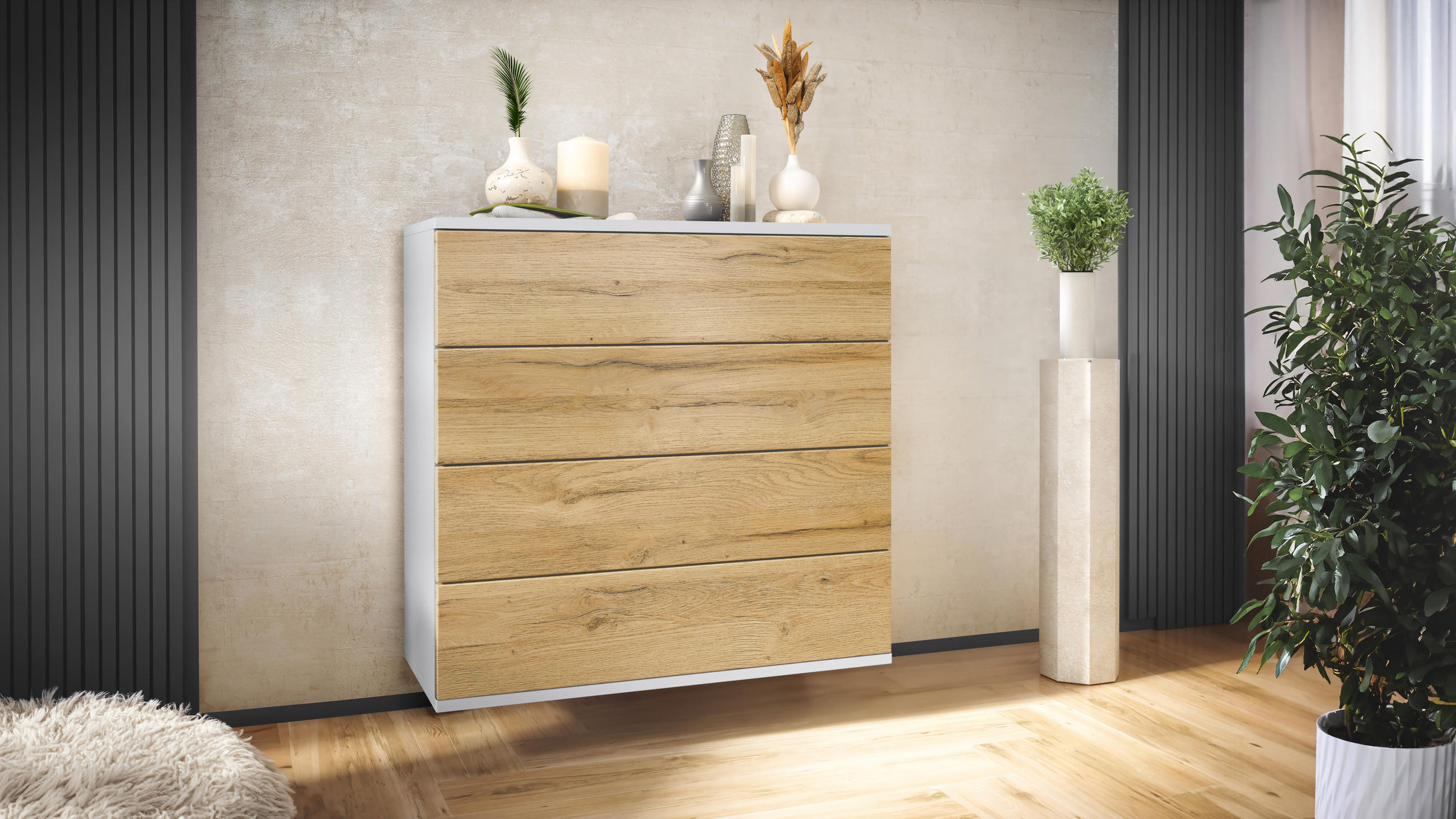 KOMMODE Pavos Eiche Natur - Eichefarben, Holzwerkstoff (76/76/35cm) - Vladon