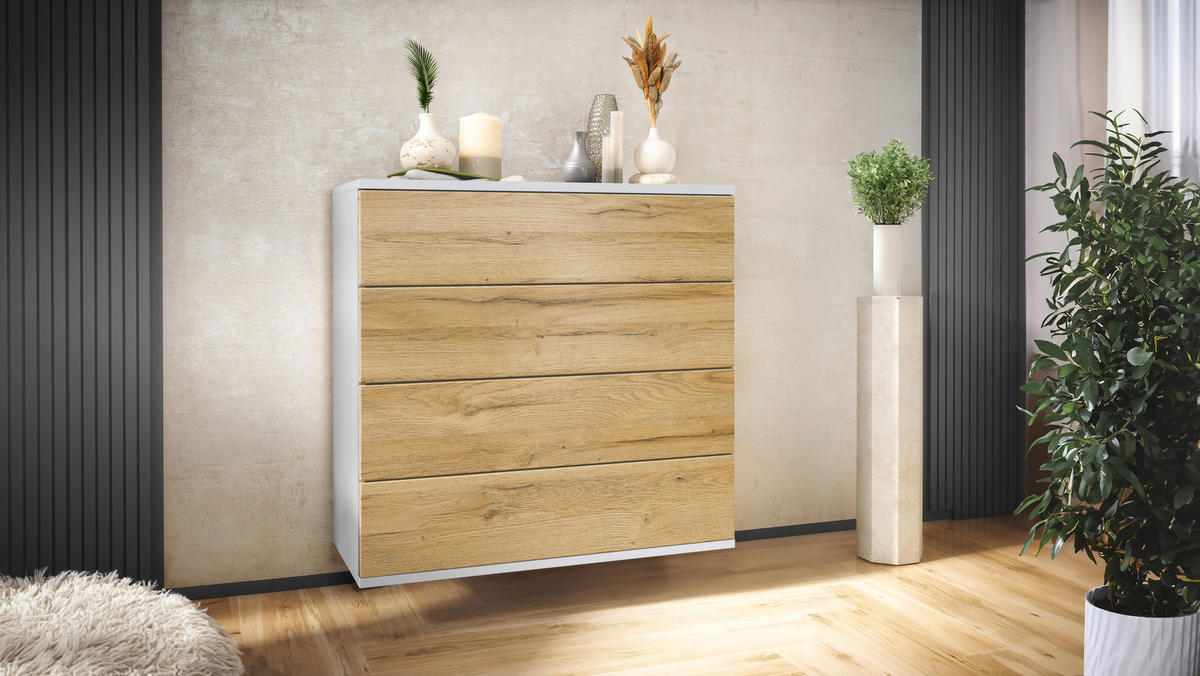KOMMODE Pavos Eiche Natur - Eichefarben, Holzwerkstoff (76/76/35cm) - Vladon