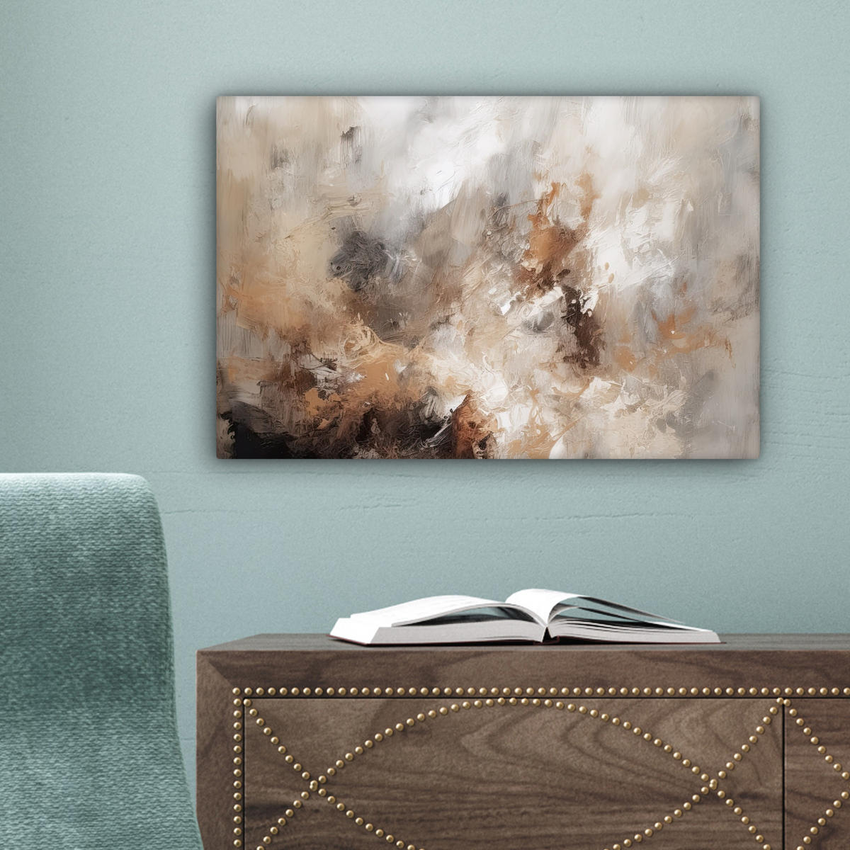 LEINWANDBILD - Farbe - Abstrakt - Beige - Kunst - 30x20 - Deko XXL - Greige, Textil (30/20cm) - MuchoWow