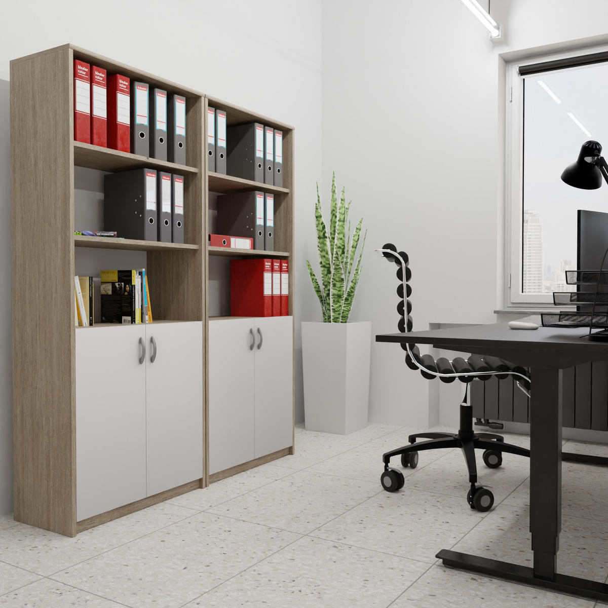 BÜCHERREGAL R7 Sonoma Eiche-Weiß 74/35/180 cm - Weiß/Sonoma Eiche, Holzwerkstoff (74/180/35cm) - Matkam Möbel