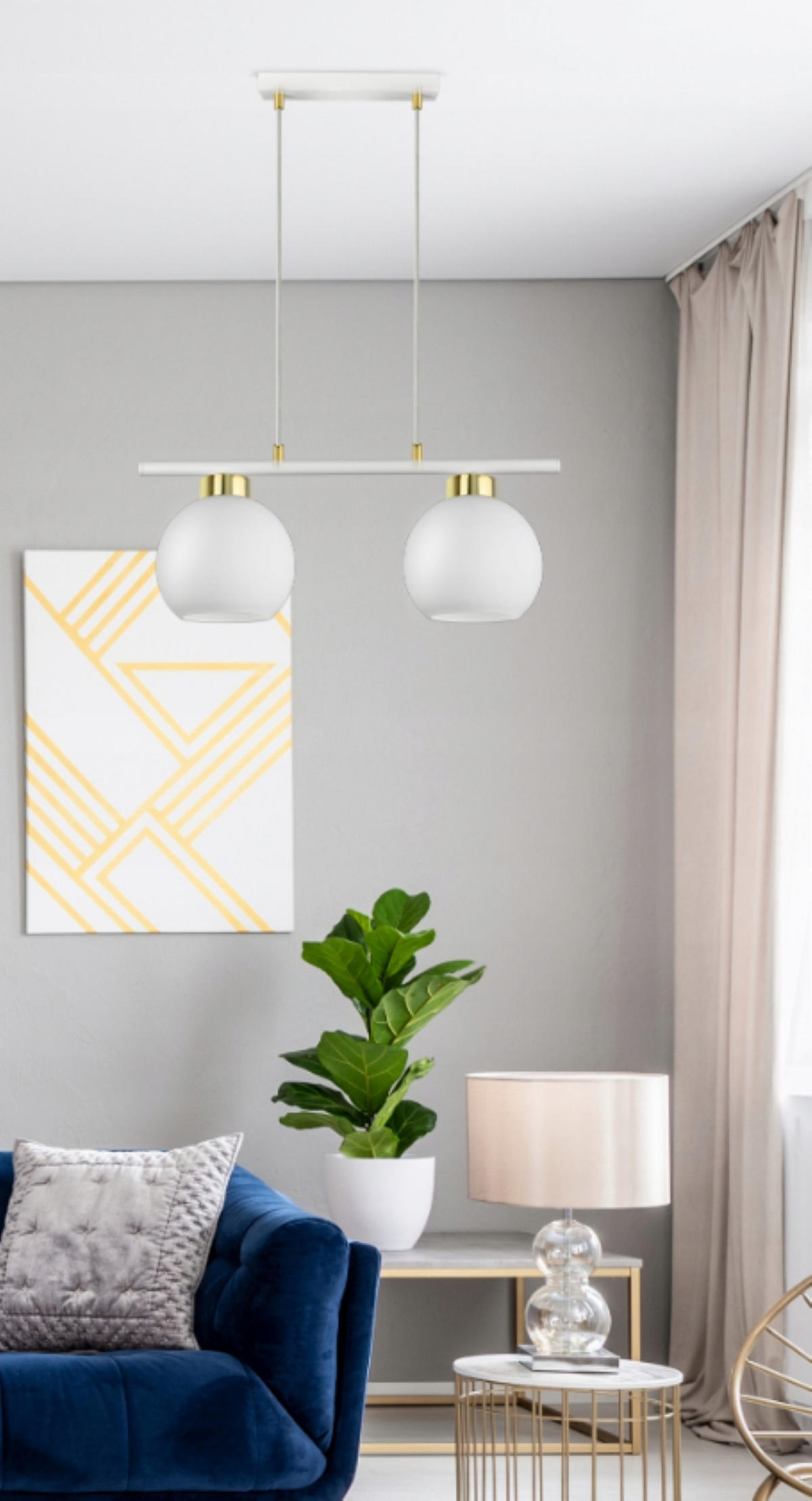 PENDELLEUCHTE GOLDGLAS - Goldfarben/Weiß, Glas/Metall (14/50/80cm) - kiki design
