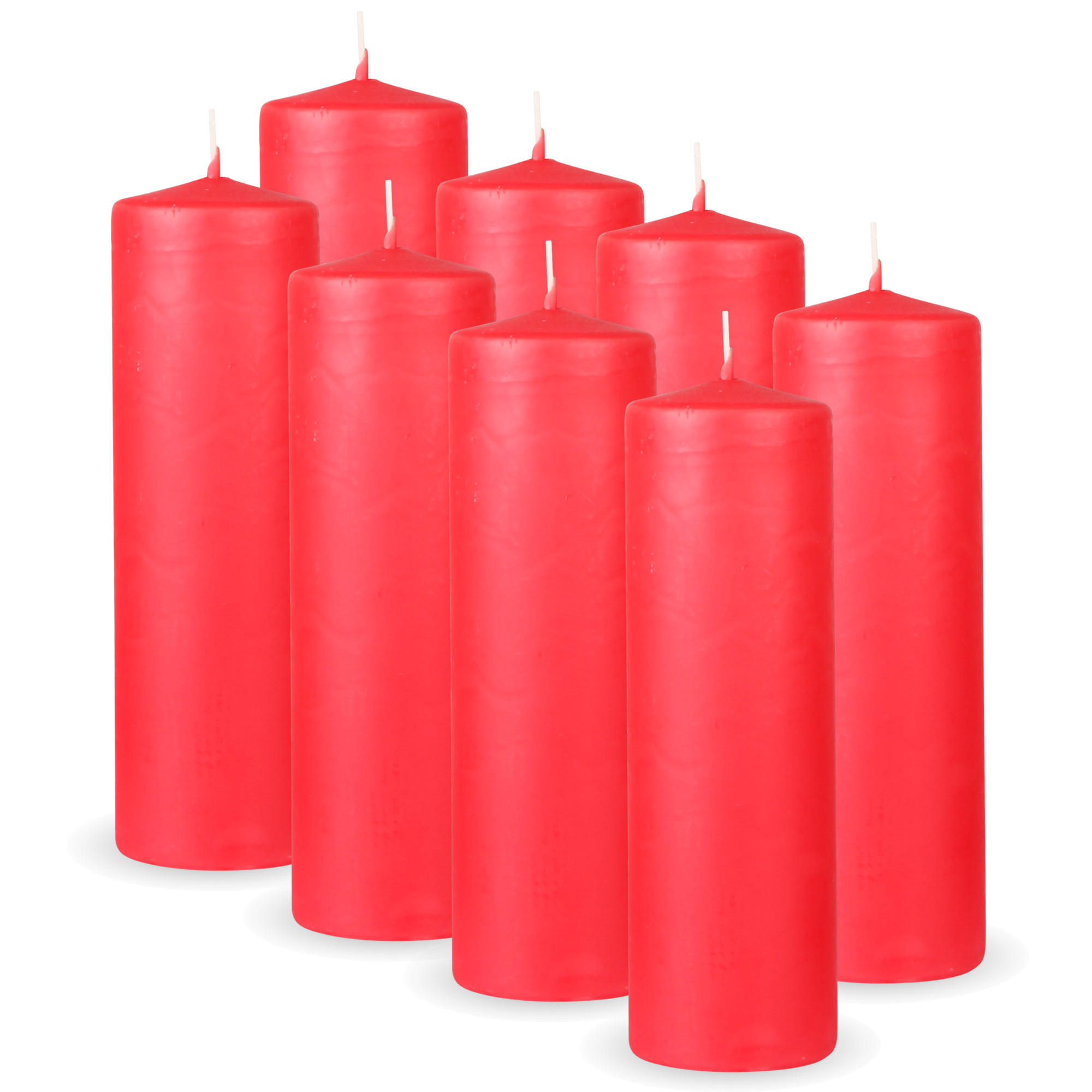 STUMPENKERZEN 8er Pack "Rot", Größe Ø7cm x Höhe: 20 cm - Rot, Naturmaterialien (7/20cm) - Bestlivings