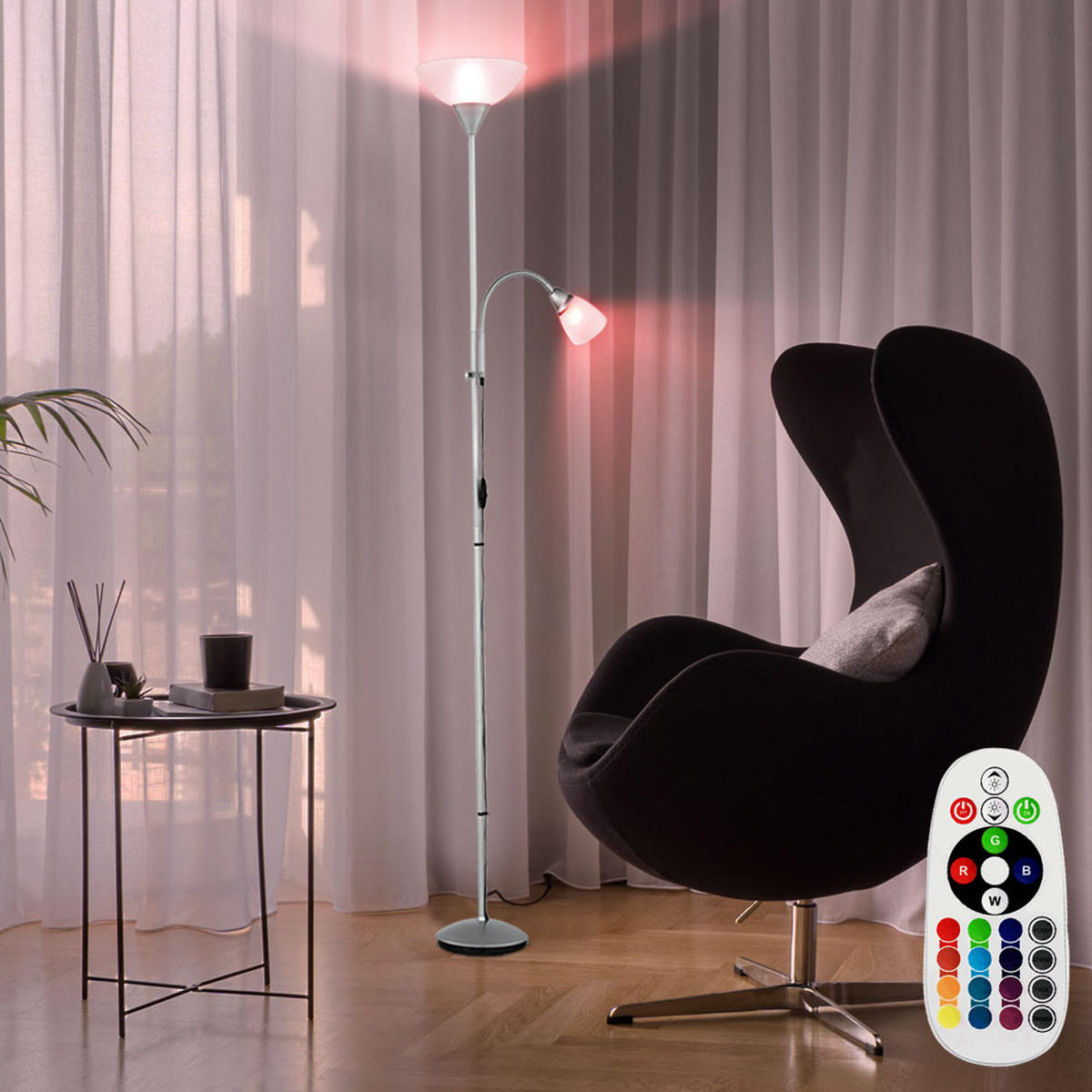 RGB LED STEHLEUCHTE Metall Silber - Silberfarben, Metall (6/11.2/180cm)