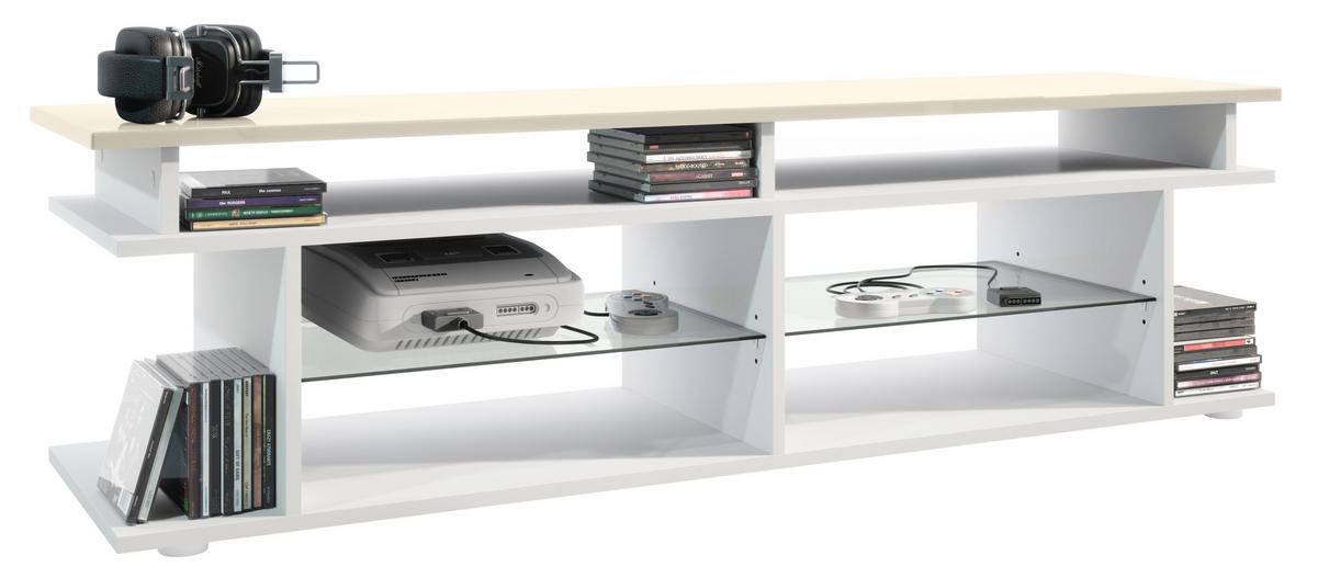 LOWBOARD Movie Platte des TV-Aufsatzes in Creme Hochglanz - Creme, Holzwerkstoff (138.5/39/37.5cm) - Vladon