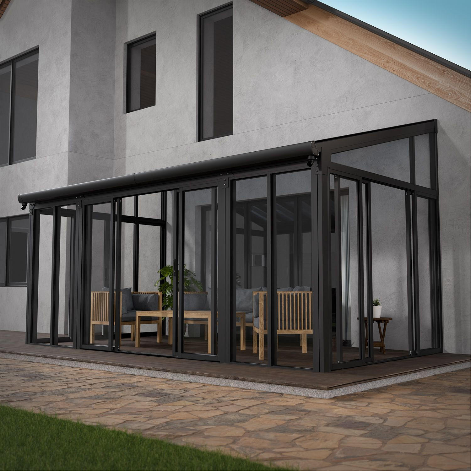 WINTERGARTEN 292 x 548 x 312 cm dunkelgrau - Dunkelgrau, Metall (552/312/290cm) - Juskys