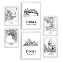 POSTER Set Mit 6 Drucke Von Australien Von Karten In Schwarz Weiß A3 & A4 Weißer Rahmen - Weiß, Papier (29/3cm) - Nacnic
