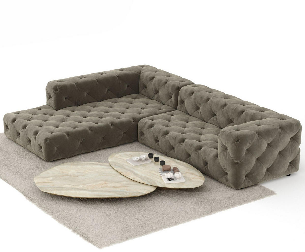 ECKSOFA Cosimo Taupe Samtstoff - Taupe/Schwarz, Holz/Holzwerkstoff (325/228cm) - Maison de Reve